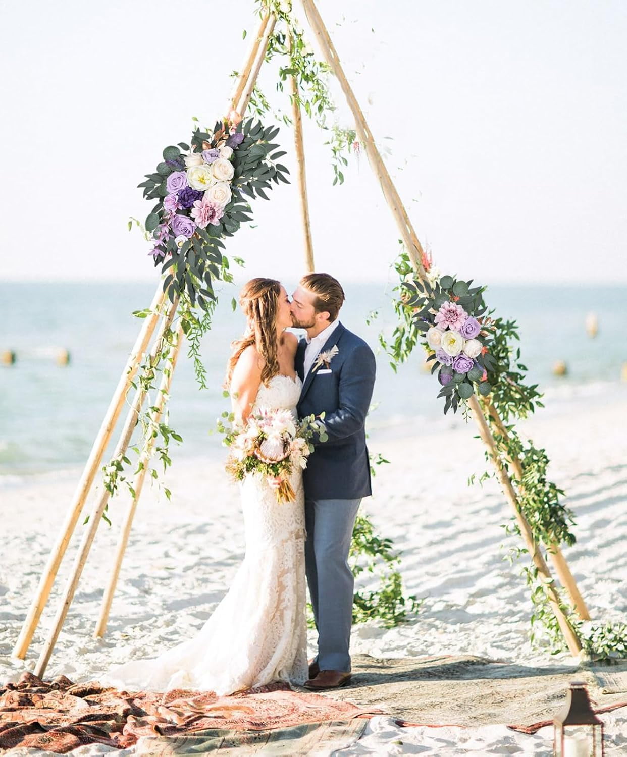NOGIS 2Pcs Wedding Arch Flowers, Artificial Purple Wedding Flowers for Wedding Welcome Signs Decorations and Arch Flowers for Wedding Ceremony Reception (Purple)