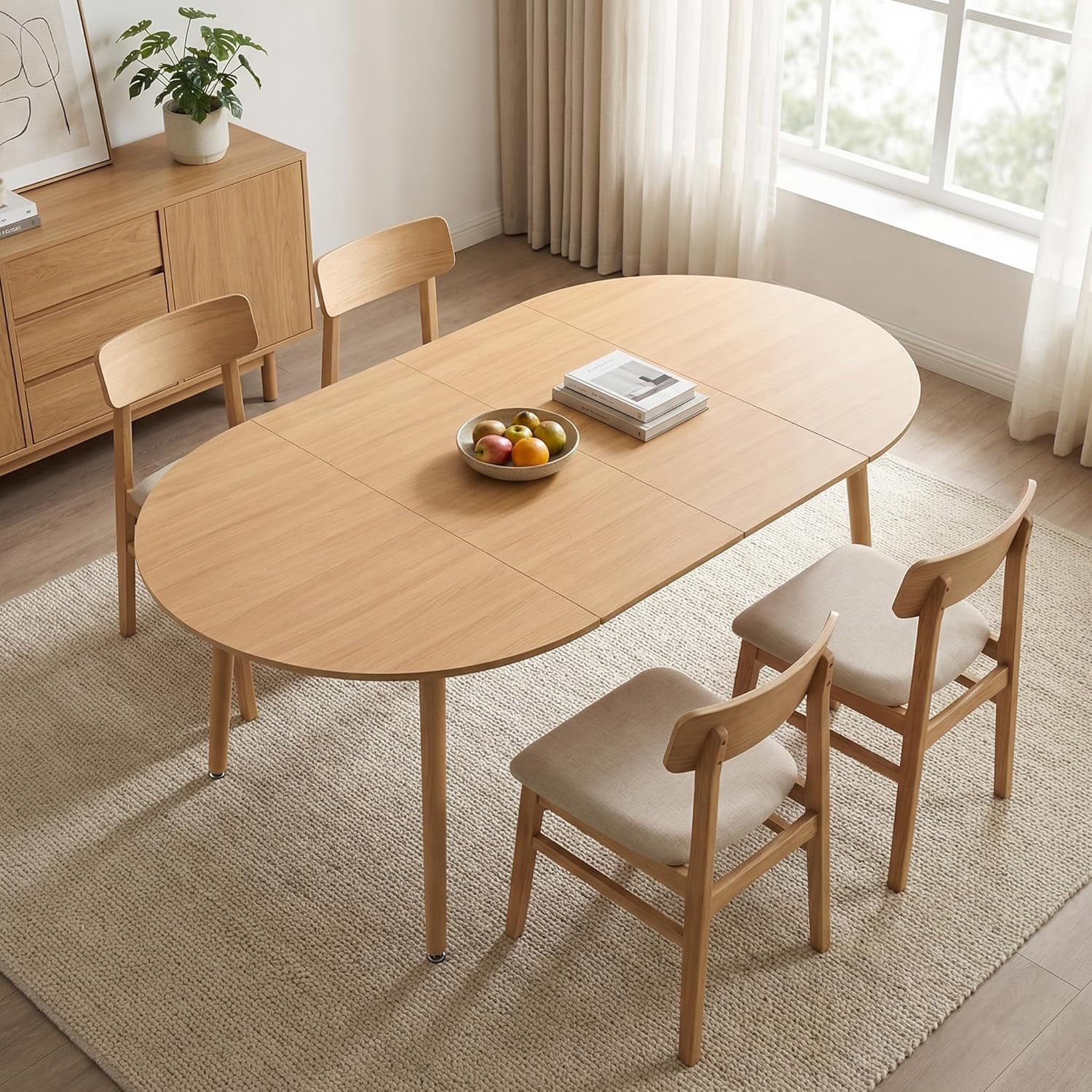 Lecut Expandable Dining Table, 39.3" Round Table to 70.8" Oval Dining Table, Wooden Farmhouse Kitchen Table with MDF Top, 4-8 Person Oak Dining Table for Home, Office