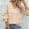 thumbnail image 2 of RYRJJ Womens V-Neck Sweaters Long Sleeve Cable Knit Pullover Tops Fall Fashion Casual Loose Fit Chunky Sweater(Khaki,L), 2 of 9