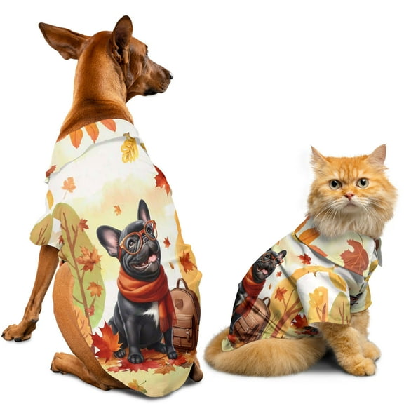 Welcome Fall French Bulldog Enjoys School Time Autumn Fall Leaves Hawaiian Summer Shirt for Small Medium Large Dog Cat Dog Lover Gifts - 02013