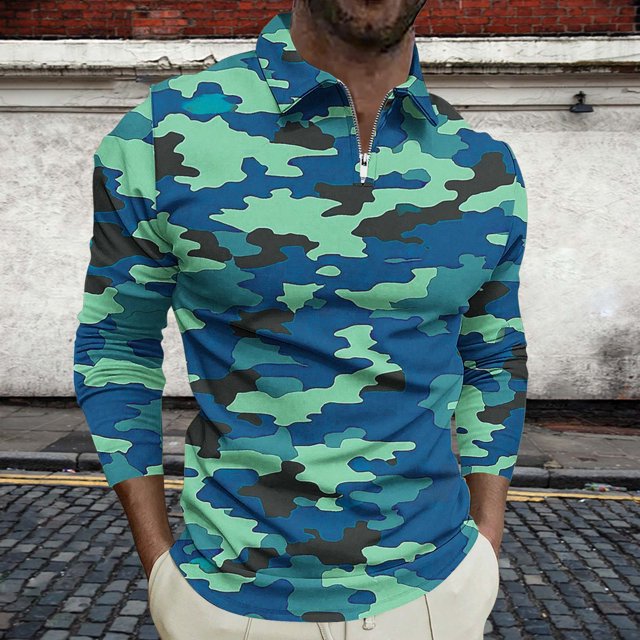 Blusa y camisa de manga larga con cuello vuelto para hombre, jersey de solapa con cremallera y manga larga, blusa informal estampada para San Valentín, poliéster para hombre