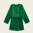 thumbnail image 6 of QUNYINEY Satin Womens Robe Kimono Solid Green Short Bathrobe Lightweight Long Sleeve V Neck Belt Sleepwear, 6 of 6