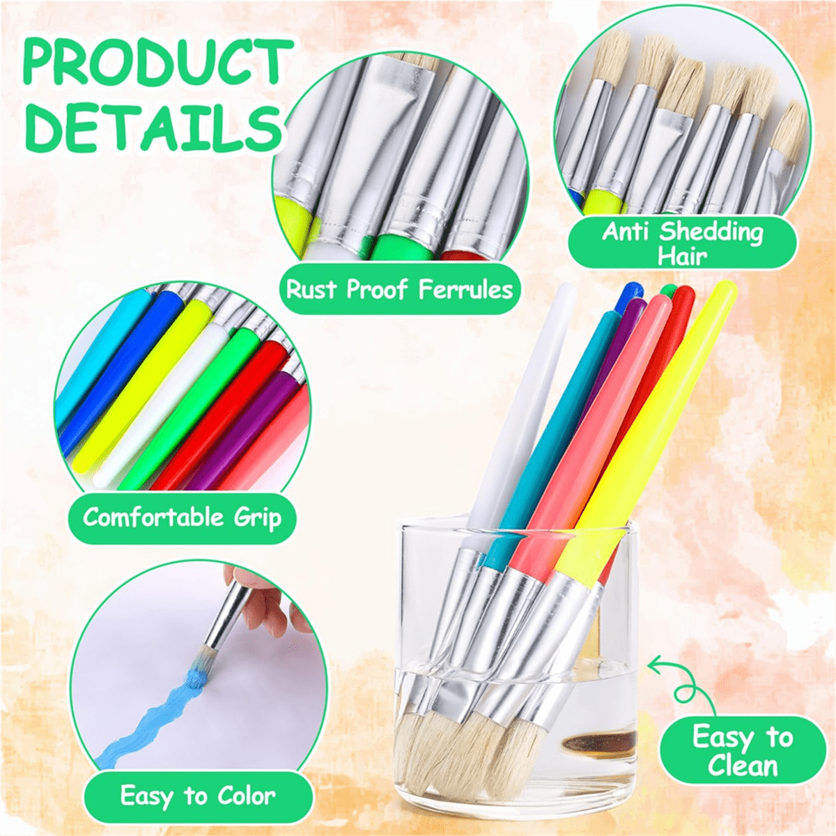 Toddler Paint Brush Set Round Flat Brush Palette Apron Easy to Clean Suitable for Acrylic Oil Watercolor Preschool