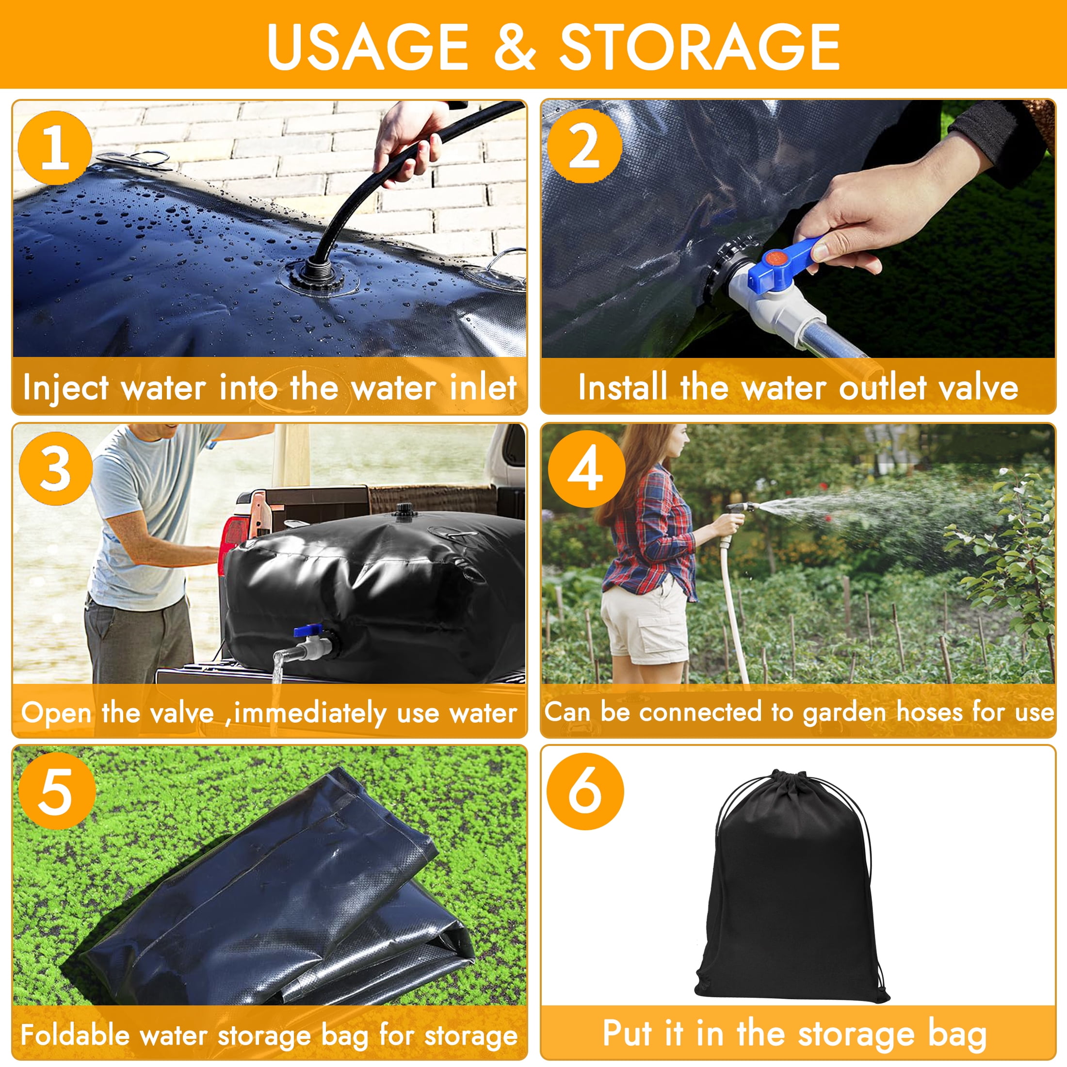 Hyindoor 29Gallon/110L Water Storage Bladder, Foldable Portable RV Tank for Garden Yard Outdoor Camping Emergency Water Storage (Black)