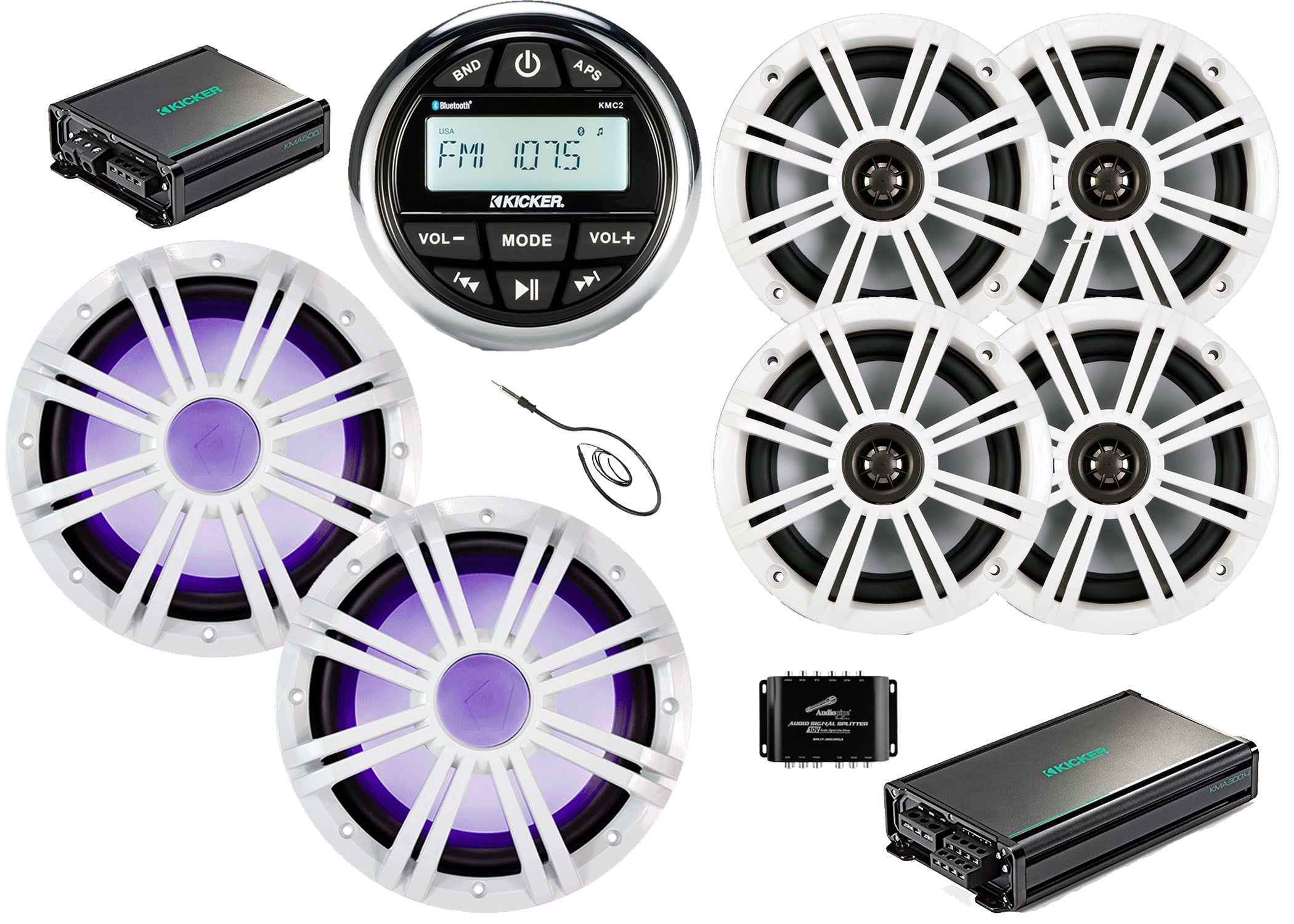 Kicker Gauge Media Center Receiver, 4x 6.5" Marine Speakers, 4Channel