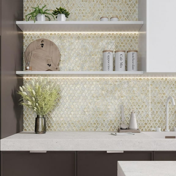 Majeste 10.8 in. x 11.3 in. Glossy Gold and White Glass Mosaic Wall and Floor Tile (8.48 sq. ft./case) (10-pack)