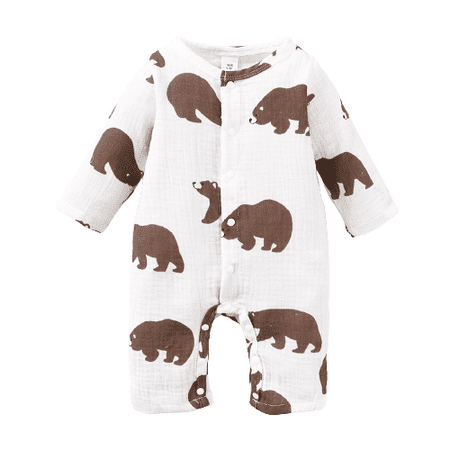 

Baby Girls Romper Jumpsuit Onesies Bodysuit Bear Single Breasted Design White 1-3 Months