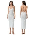 thumbnail image 5 of JYYYBF Women Long Knit Cami Dress Sleeveless Open Back V Neck Back Cross Tie Up 3D Flower Decor Dresses, 5 of 8