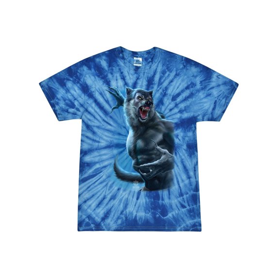 Wild Bobby, Werewolf Woods in the Night Scary Horror, Pop Culture, Tie-Dye Tees, Spiral Royal, X-Large