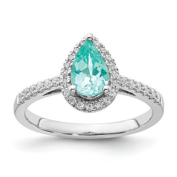 Auriga Fine Jewelry 14K White Gold Pure Serenity Lab Grown Diamond Pear Created Paraiba Ring for Women Size 7 (Carat: 0.25cttw, Clarity: SI2, Color: GH)