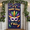 thumbnail image 3 of Purple Gold Green Mardi Gras Banner Feather Decor Carnival Display Beaded Garland Masquerade Mask Festive Backdrop for Carnival Party Mardi Gras Celebration Masquerade Ball, 3 of 9