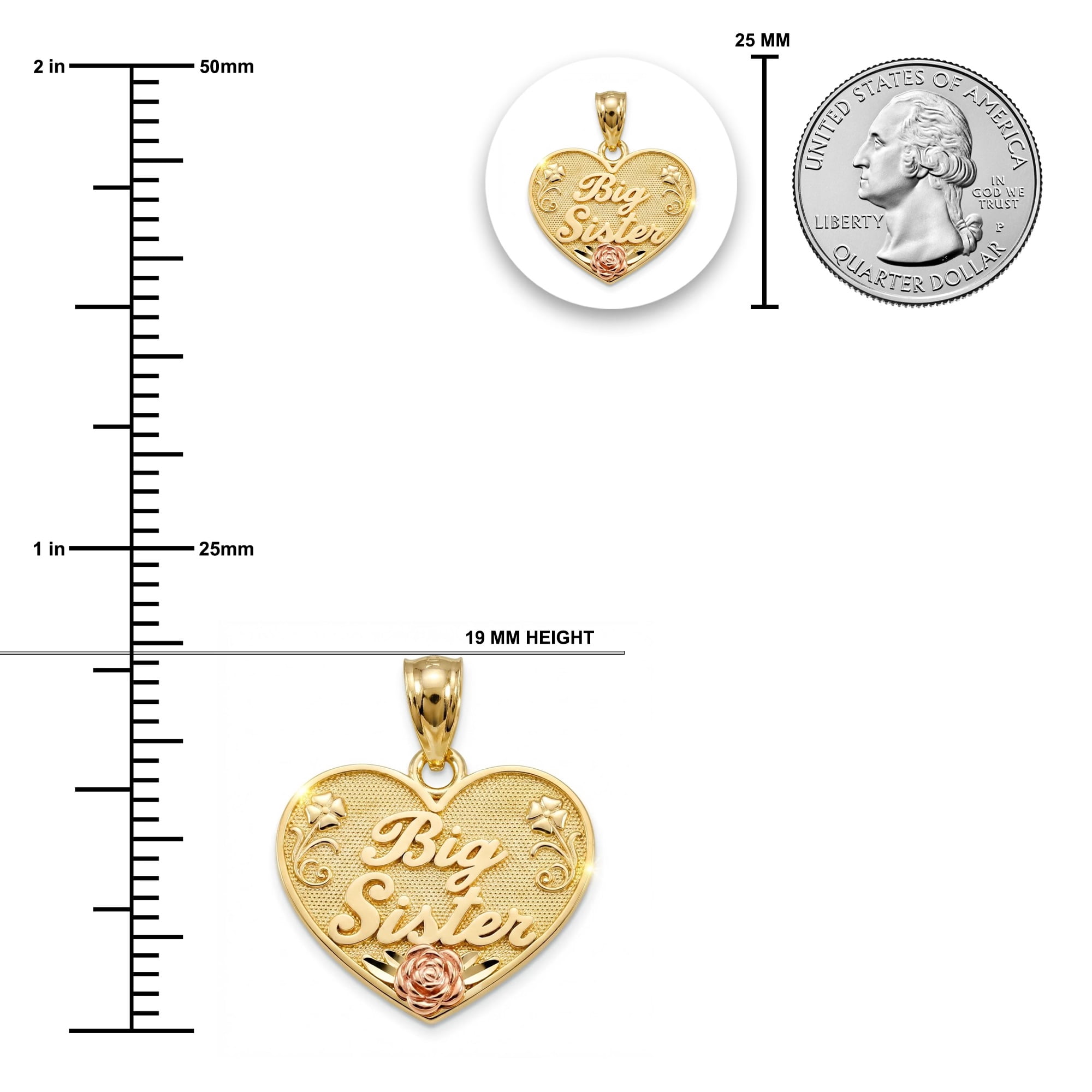 Charm America - Gold Big Sister Inside Heart Charm - 10 Karat Solid Gold