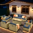 thumbnail image 3 of Vcatnet Patio Furniture Sets with 54" Fire Pit, 10 Pieces All Weather Outdoor Sectional Sofa, PE Rattan Wicker High Back Conversation Set with Ottoman, Navy Blue, 3 of 10