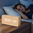 thumbnail image 4 of Wood Grain Digital Alarm Clock, LED Display Time Date Temp Humidity, 3 Alarms, USB Type-C, Adjustable Brightness, for Bedroom Office Home, 4 of 8