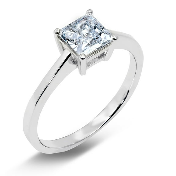 Ioka - 14K Solid White Gold 1 Ct. Princess cut Solitaire CZ Engagement Ring - Size 5.5