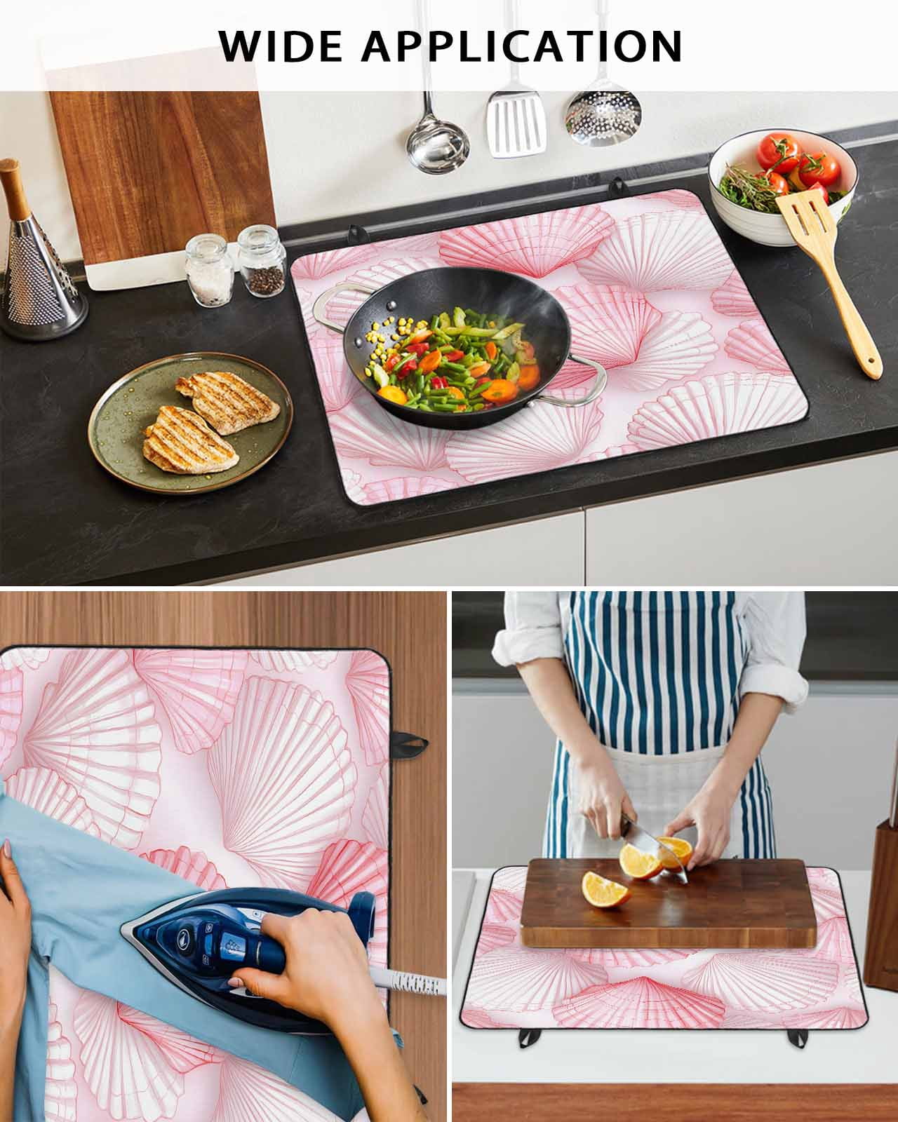 nqOlkjepod Large Induction Cooktop Protector Mat 24"x21", Pink Coastal Shell Stove Top Covers for Electric Stove, Nautical Summer Beach Ocean Stove Burner Cover Mats, Glass Top Stove Cover