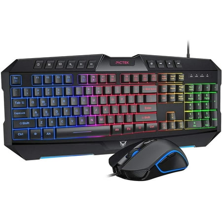 keyboard rainbow gaming 2400dpi pictek ergonomic wrist combo keys usb rest mouse backlit wired