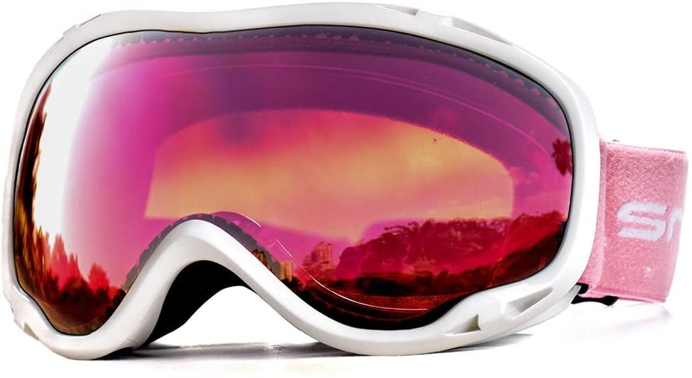 OTG Ski Goggles Adults Men Women with UV Protection Anti-Fog Dual Lens Red 