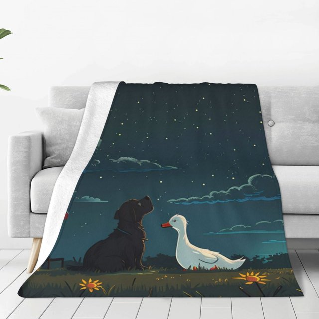 Fotbe Farm Dog Duck Moonlight Manta de Franela Acolchonada con Estampado, Súper Suave y Esponjosa, Extra Grande para Sofá, Cama, Uso Todo el Año-50"x40"