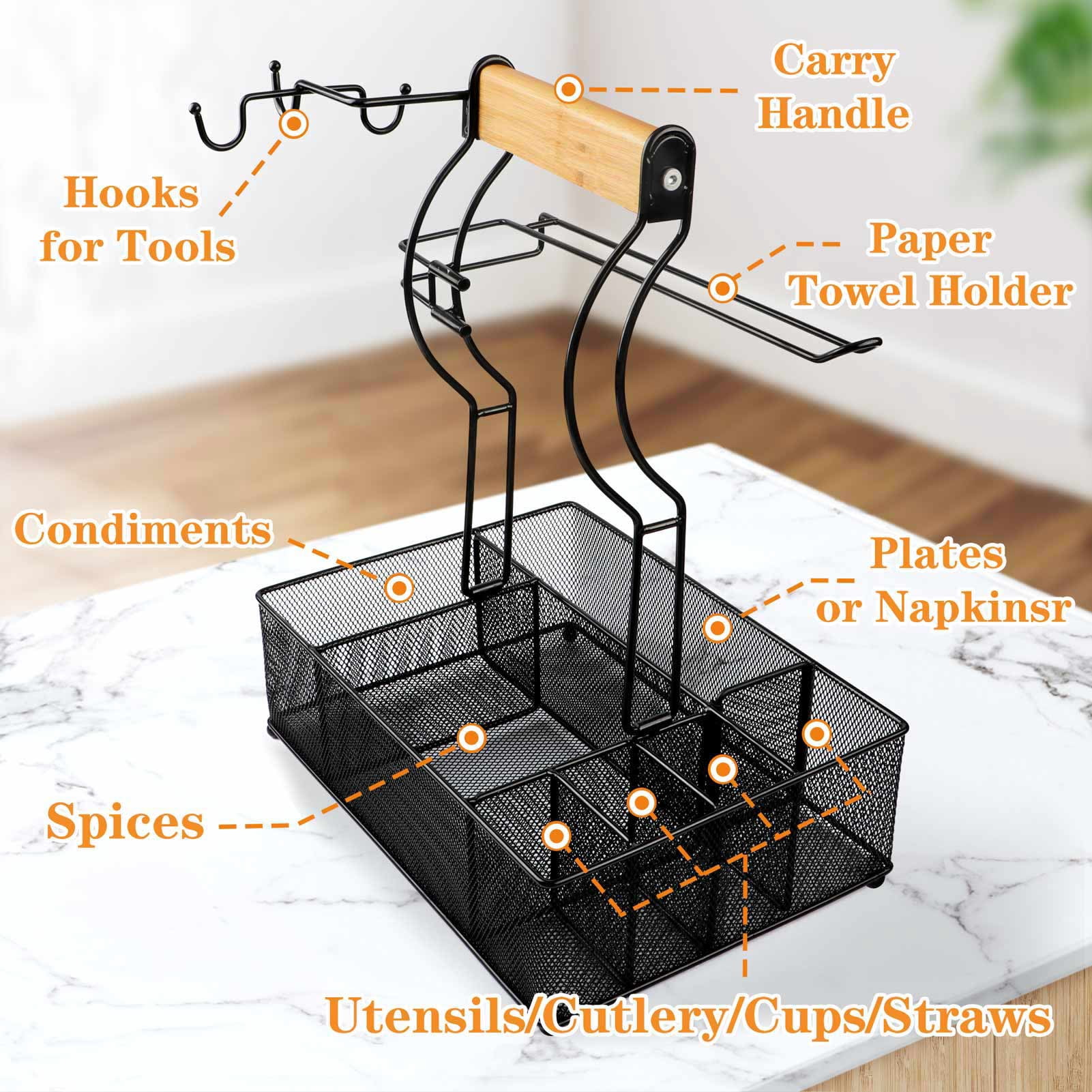 FANGSUN Grill Utensil Caddy, Picnic Caddy with Paper Towel Roll Holder