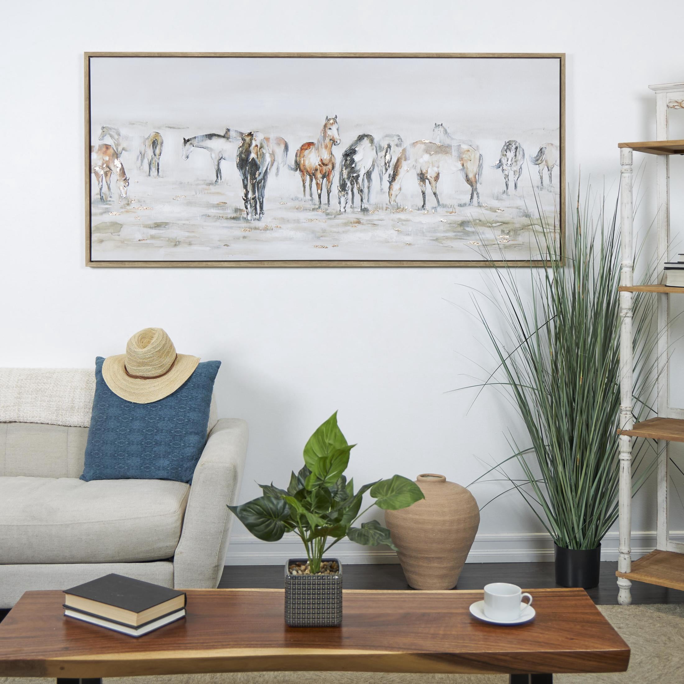 71" x 32" Horse Framed Wall Art with Wooden Frame and Gold Foil Accents, by DecMode