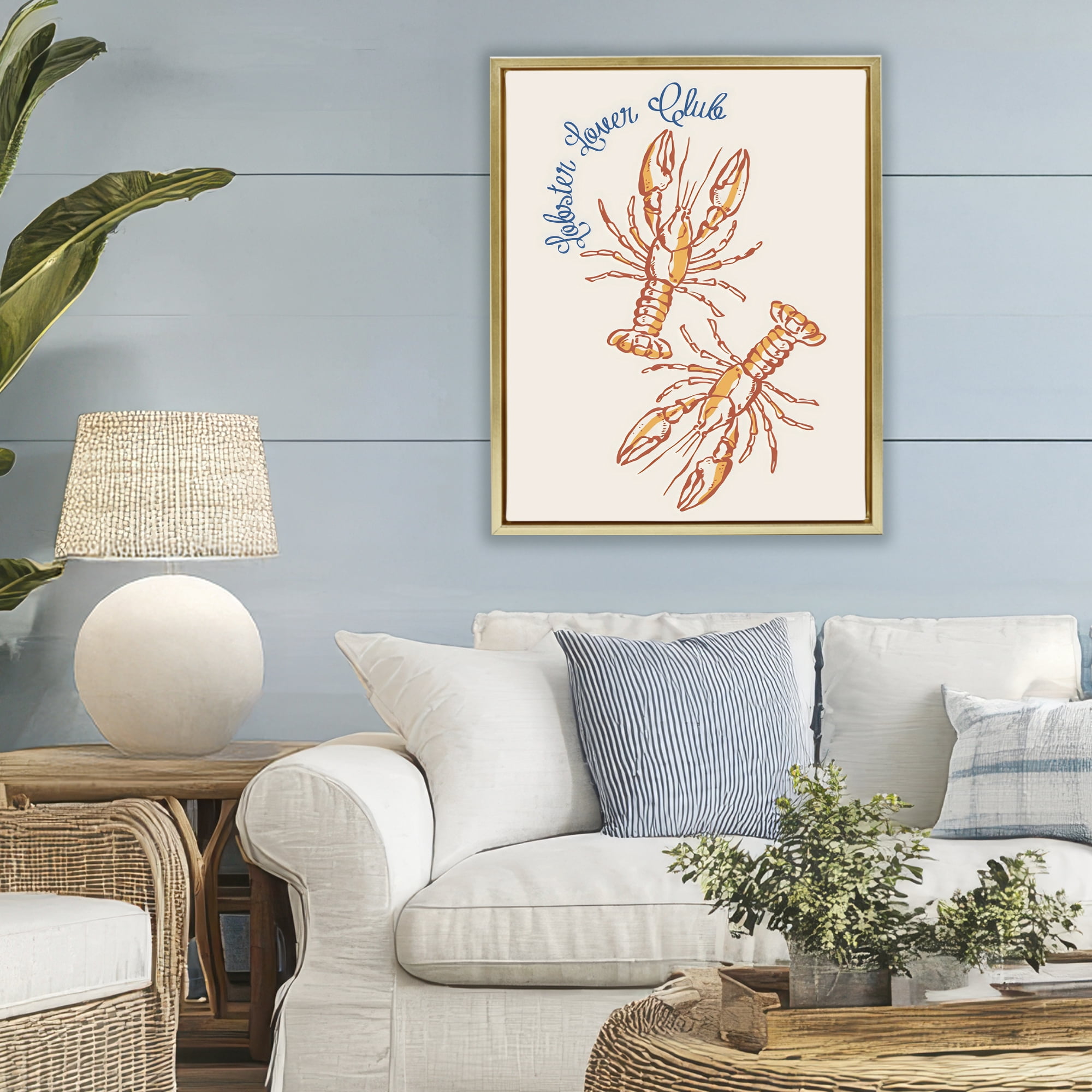 Stupell Industries Lobster Lover Club Gold Framed Floater Canvas Wall Art, design by The Prints Vibe