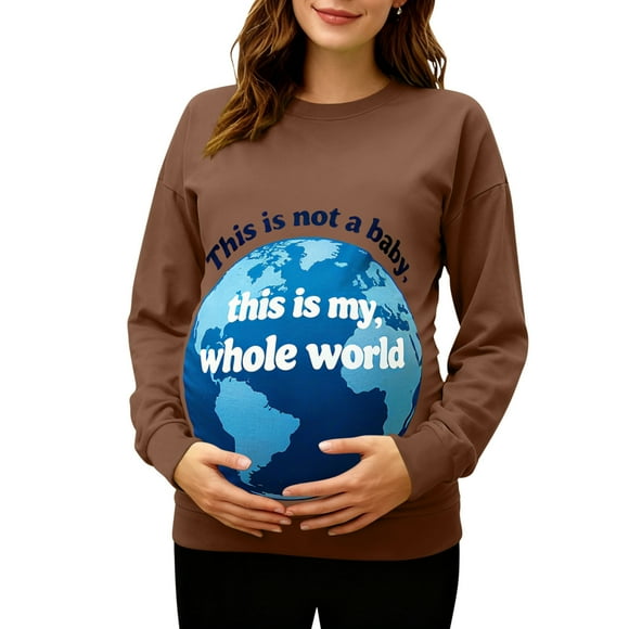 Ounisa Women's Baseball Crew Neck Solid Color Long Sleeve Maternity T-Shirt Top Pregnancy Shirt