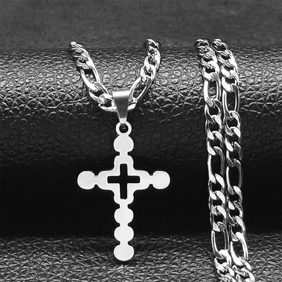 Fashion Hollow Cross Pendant Necklace Men's 14K White Gold Statement Necklaces Jewelry Women's Neck Chain