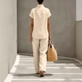thumbnail image 7 of Cagogo Women Plus Size 2 Piece Short Sleeve Set Loose Open Front Shirt Wide Leg Pants Casual Summer Boho Vacation Outfits Cruise Airport Travel Clothes Solid Lounge Matching Sets, Khaki L, 7 of 7