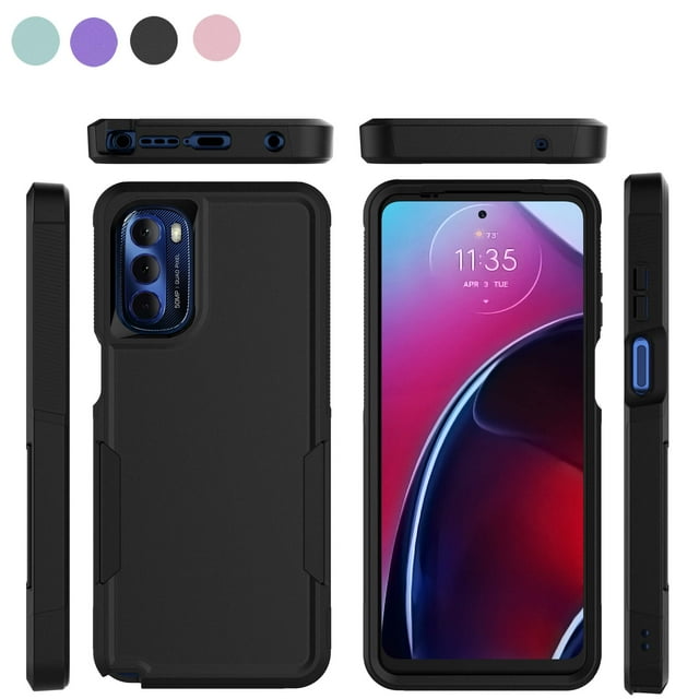 For Moto G pure/ G Power(2022)Case, 2 in 1 Hard PC Phone Case for Moto G pure/ G Power(2022), Rubber & Rugged Shockproof Full Body Protection Case Cover-Black