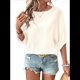 thumbnail image 1 of Camisetas de 3/4 para Mujer, Blusas Básicas de Cuello Redondo para Negocios. Albaricoque M, 1 of 10