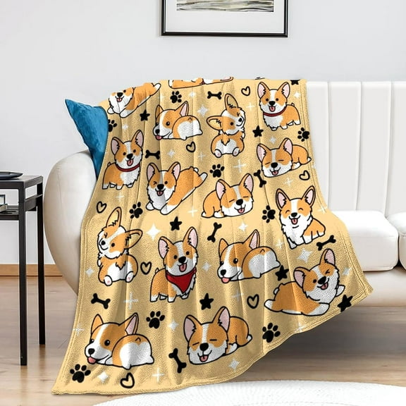Cute Corgi Blanket Puppy Dog Pattern Blankets Bedding Super Soft Lightweight Flannel Throw Blankets Gifts for Corgi Lovers Kids Adults 50"X40"