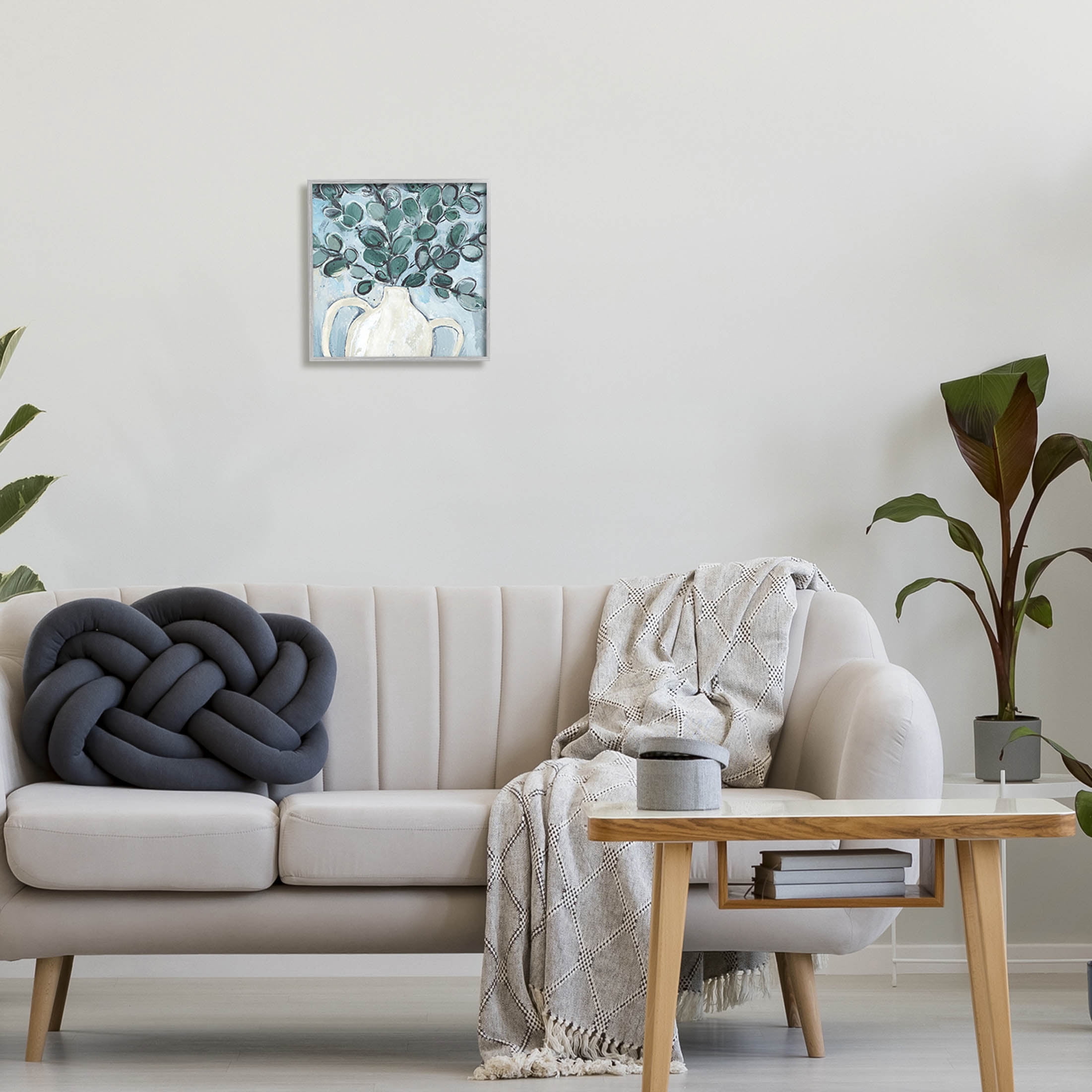 Stupell Industries Contemporary Eucalyptus Herb Plant Vase Painting Gray Framed Art Print Wall Art, Design by Annie Warren