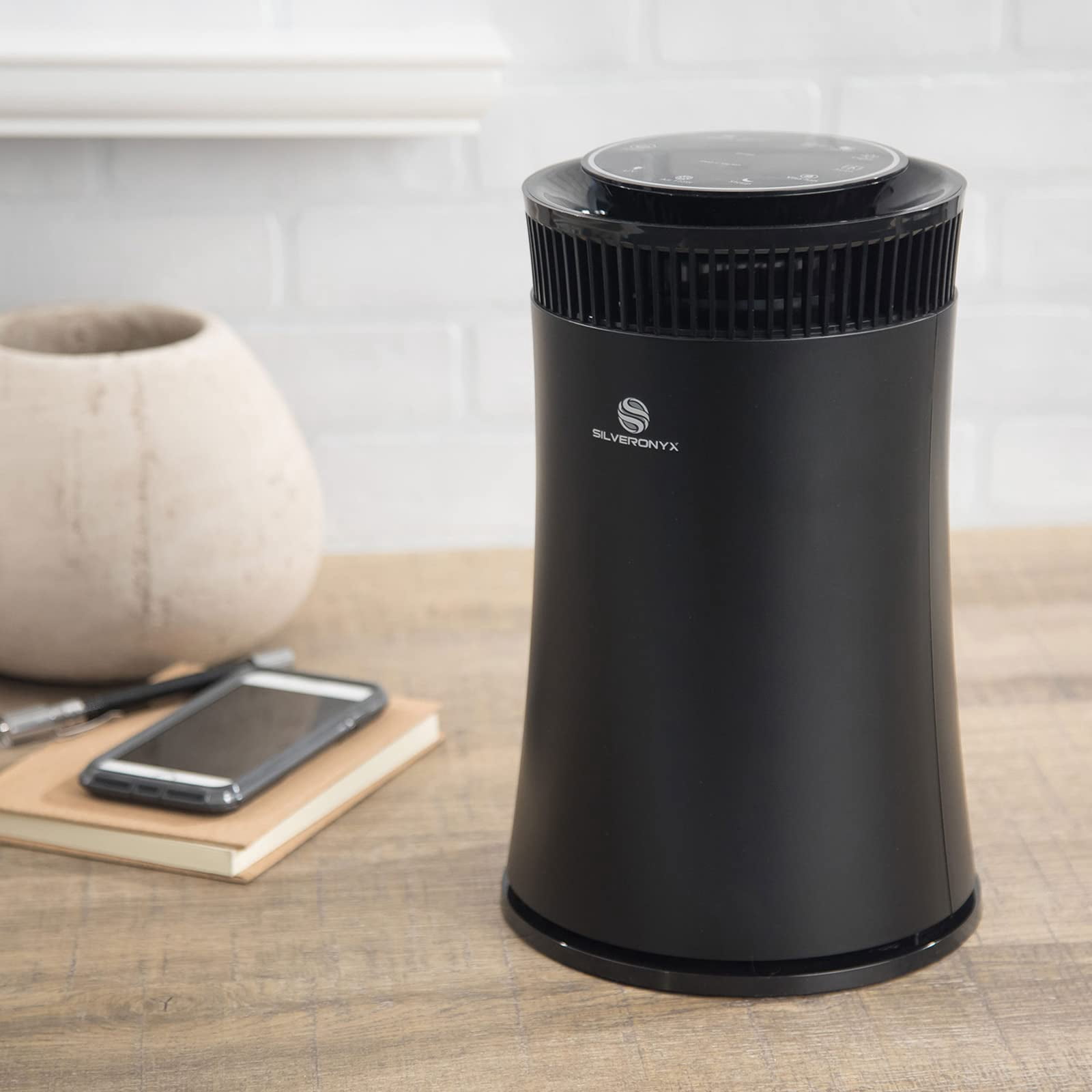 Air Purifier for Home Large Room – 5-in-1 HEPA Filter System, Covers Up to 500 Sq Ft for New Home for Allergies, Pets, Smoke, Remove Dust & Odor, Quiet, High Filtration Efficiency – SILVERONYX, Black