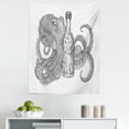 thumbnail image 1 of Octopus Tapestry, Engraving Style Monochrome Image of a Sea Animal Holding a Bottle of Rum, Fabric Wall Hanging Decor for Bedroom Living Room Dorm, 5 Sizes, White Charcoal Grey, by Ambesonne, 1 of 1