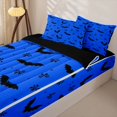 thumbnail image 3 of Homewish Bright Halloween Bat Zipper Full Size Comforter Sets with Fitted Sheet and 2 Pillowcases,Tiny Bow Pattern Zipper Bedding Set,Royal Blue Black,Black Reversible,4pcs, 3 of 7