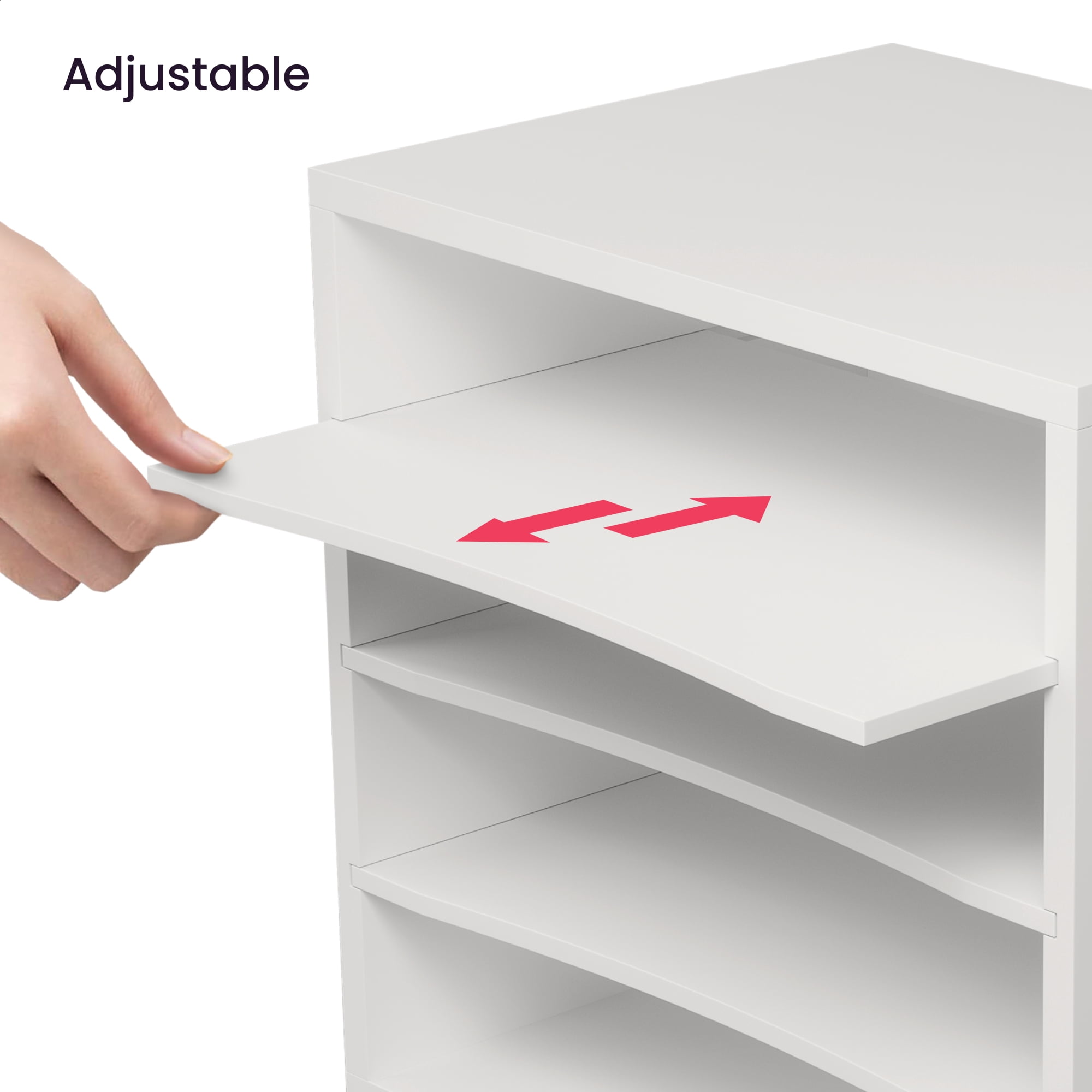 Ballucci 4-Tier File Paper Organizer, Wood Stackable Letter Tray with Adjustable Shelves, White