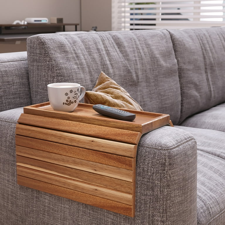 Danfoxer Sofa Arm Tray,Acacia Wood Folding Couch Arm Tray,Sofa