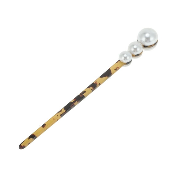Unique Bargains 1 Pc Hair Chopstick Leopard Faux Pearl Hair Hairpin for Women White Black