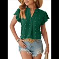 thumbnail image 2 of Blusa de Verano 2025 para Mujer, con Cuello en V, Volantes, Corta, Lunares, Holgada, Estilo Túnica, Verde Oscuro, Talla M, 2 of 6