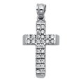 thumbnail image 2 of 14K White Gold Cubic Zirconia CZ Cross Charm Pendant with 1.4mm Flat Open Wheat Chain Necklace - 24", 2 of 6