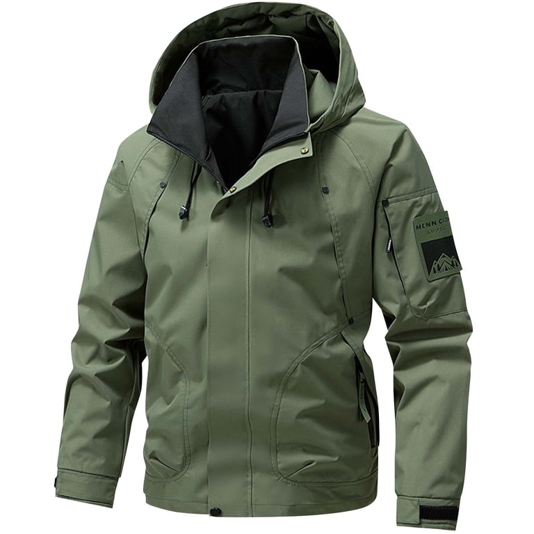 Zpanxa Men's Outdoor Hooded Jacket Windproof Solid Color with