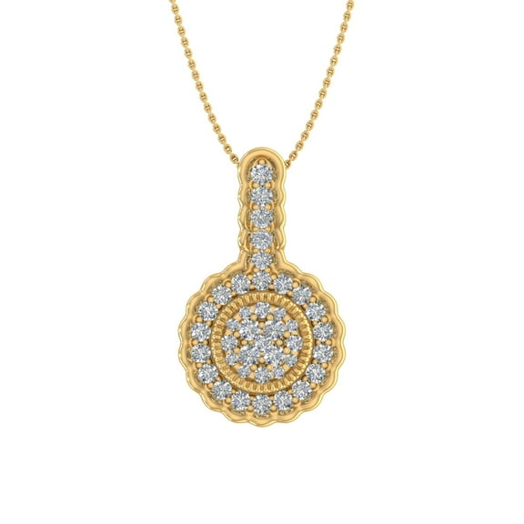 1/3 Carat Diamond Cluster Pendant Necklace in 14K Yellow Gold (Silver Chain Included) (I1-I2 Clarity)