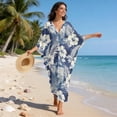 thumbnail image 3 of Xoenoiee Tropical Hibiscus Palm Leaves Print Kaftan Dresses for Women Plus Size Summer Bathing Suit Cover up V Neck Batwing Dress Loose fit Moroccan Caftan Mumu Dresses, 3 of 7