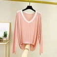 thumbnail image 2 of Liweisiy Women's V Neck Pajama Shirts Long Sleeve Relaxed Fit Cooling Lightweight Tops Summer Casual Bassic Sleepwear Pink L, 2 of 6
