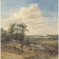 thumbnail image 2 of William Callow 15x15 Black Ornate Wood Framed Double Matted Museum Art Print Titled - Landscape After Wynants (In the Louvre)., 2 of 5