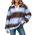 thumbnail image 2 of Women Oversized Striped Polos Sweatshirt Color Block Lapel Collared Pullover Tops Striped Long Sleeve Rugby Casual Loose Shirts, 2 of 10