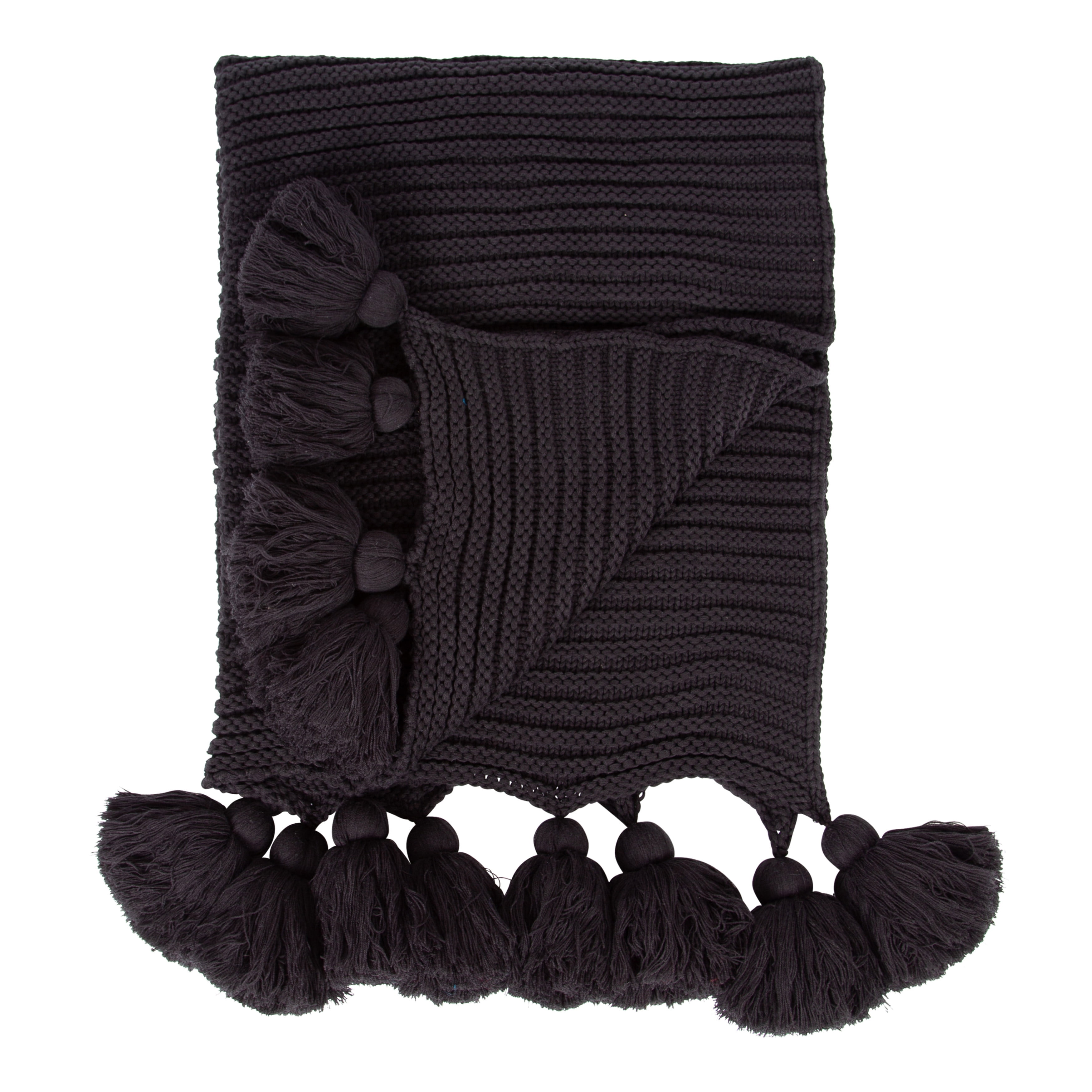 Kate And Laurel Tassey Large Chunky Ribbed Knit Throw Blanket With Oversized Corner Tassels