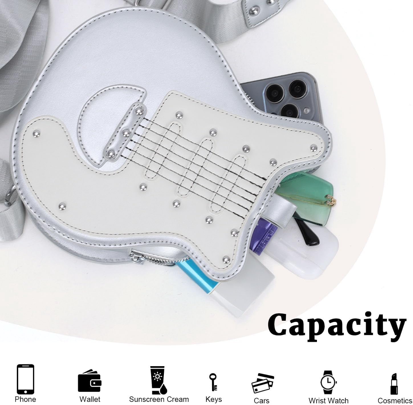 Guitar Shaped Shoulder Bag for Women Rivet Creative Crossbody Handbag Music Crossbody Tote