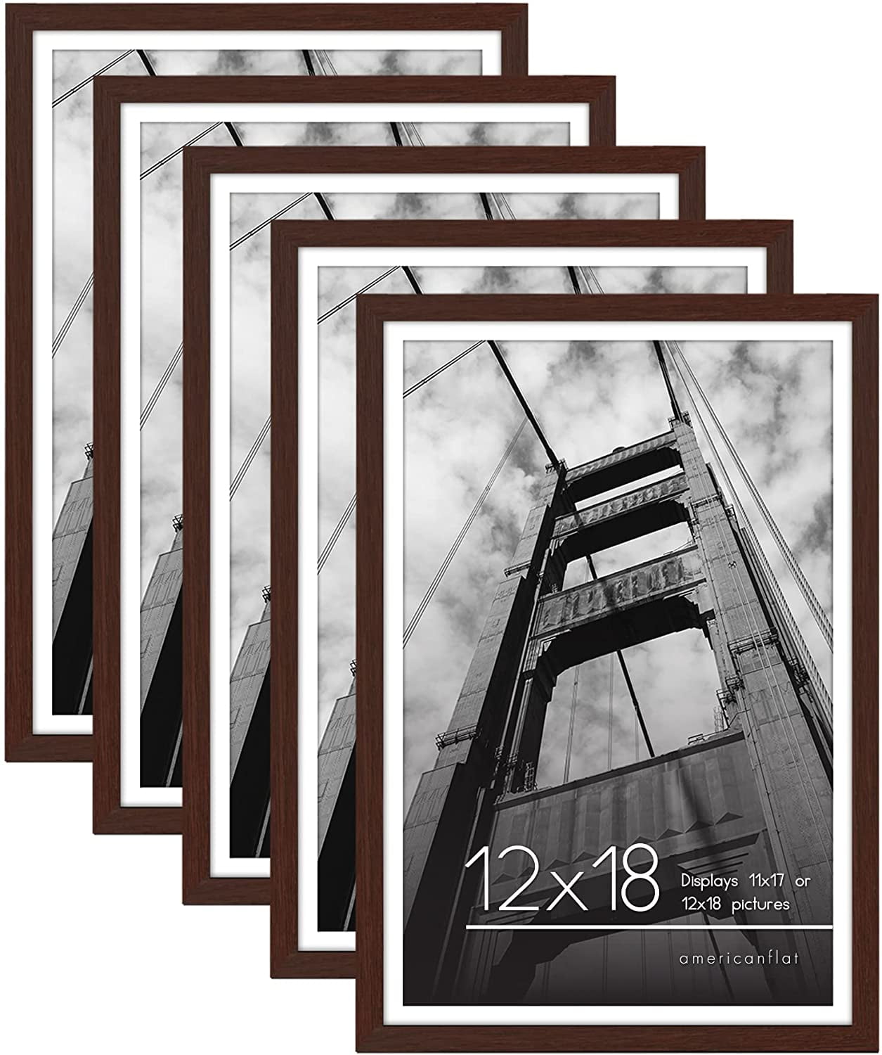 Americanflat 12x18 Picture Frame in Mahogany Displays 11x17 With Mat and 12x18 Without Mat